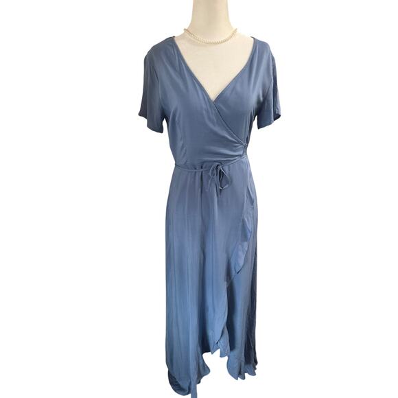Pink Lily Blue High-Low Faux Wrap Dress (Size Smal) - Picture 1 of 5